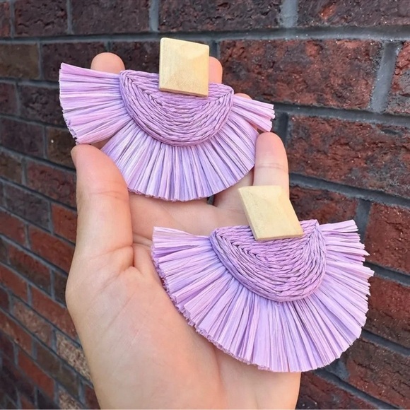 Anthropologie Lavender Rattan Bohemian Earrings - Picture 7 of 11